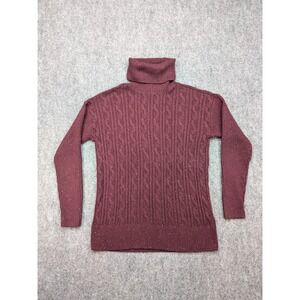 Talbots Cable Knit Turtleneck Sweater Women's Small Burgundy Speckle Career Work
